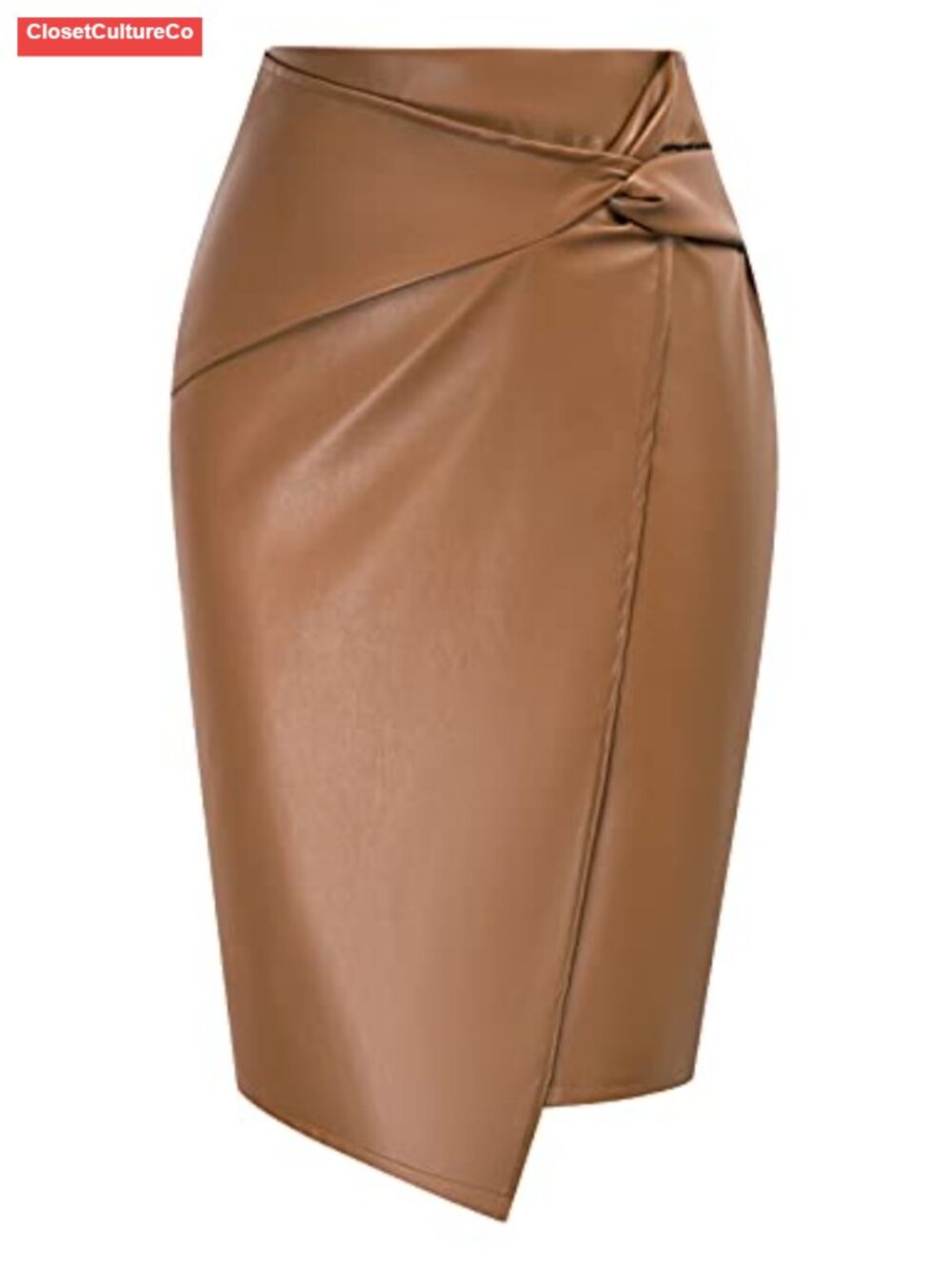 Faux Leather Midi Pencil Skirt High Waist Wrap Bodycon Workwear